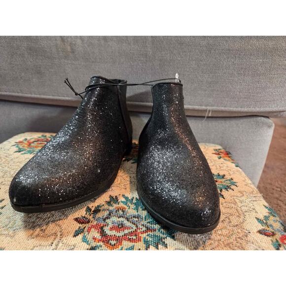 Cat & Jack Girls Black Glitter Ankle Boots Zip Side Booties Size 1 NWT Sparkle - Picture 5 of 6